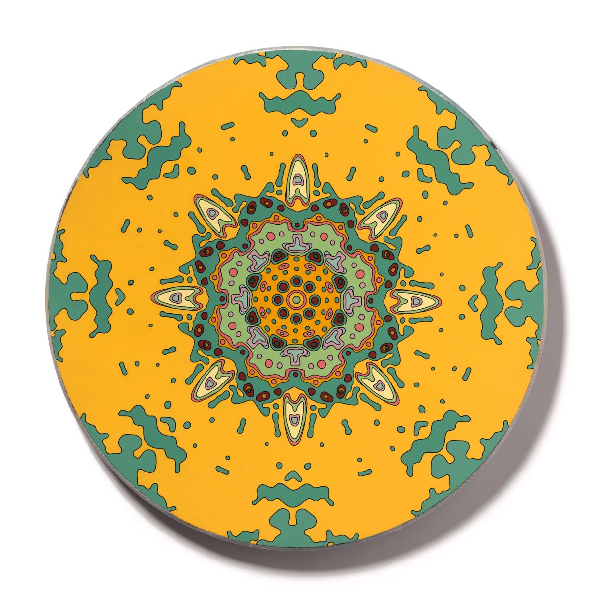 <br/>Mast Bedrock, 2023<br/>24" diameter<br/>acrylic, opaque marker and glitter on wood